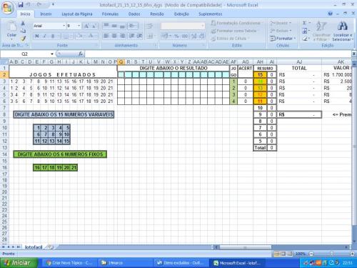 More information about "Matriz 21 numeros com 15 variaveis e 6 fixos em 4 jogos de 15 dezenas"