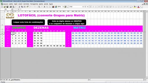 Planilha de conversão de GRUPOS DE DEZENAS em MATRIZ