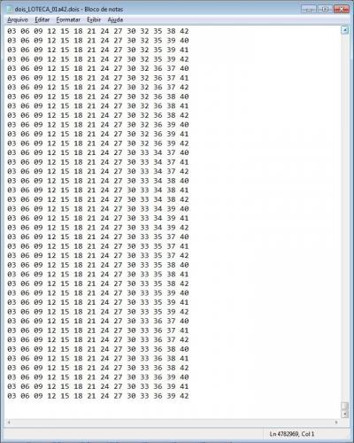 LOTECA Todas as 4.782.969 Combinações no formato DEZENAS de 01 a 42