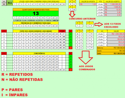 More information about "Esquema lotofácil com 13 fixas garantia 2 cartões de 14 pontos"