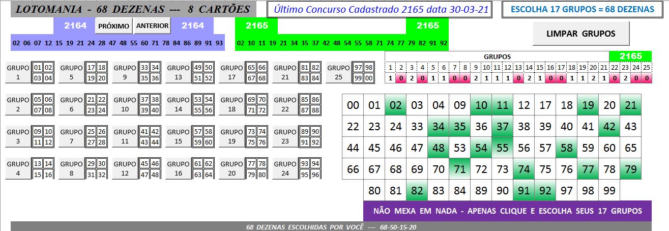 More information about "Planilha Lotomania 25 Quadrante = Lotofácil e Jogo do Bicho = 8 Cartões"