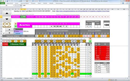 [PLANILHA] LOTOFACIL - 6 Fixas 2 fora e pimb$ _Julio Cezar & dois