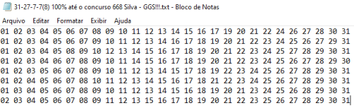 More information about "Dia de Sorte - Matriz 31-27-7-7(8) 100% até o concurso 668 Silva - GGS!!!"