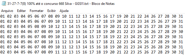 More information about "Dia de Sorte - Matriz 31-27-7-7(8) 100% até o concurso 668 Silva - GGS!!!"