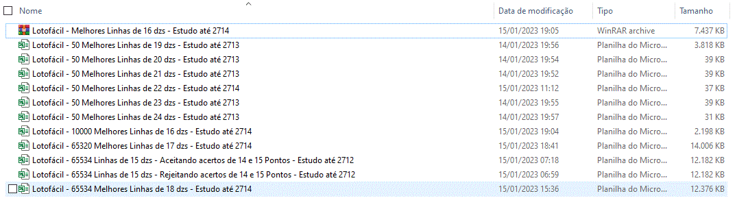 More information about "Lotofácil - 50 Melhores Linhas de 15,16,17,18,19, 20, 21, 22, 23, 24dzs - Estudo até 2713"