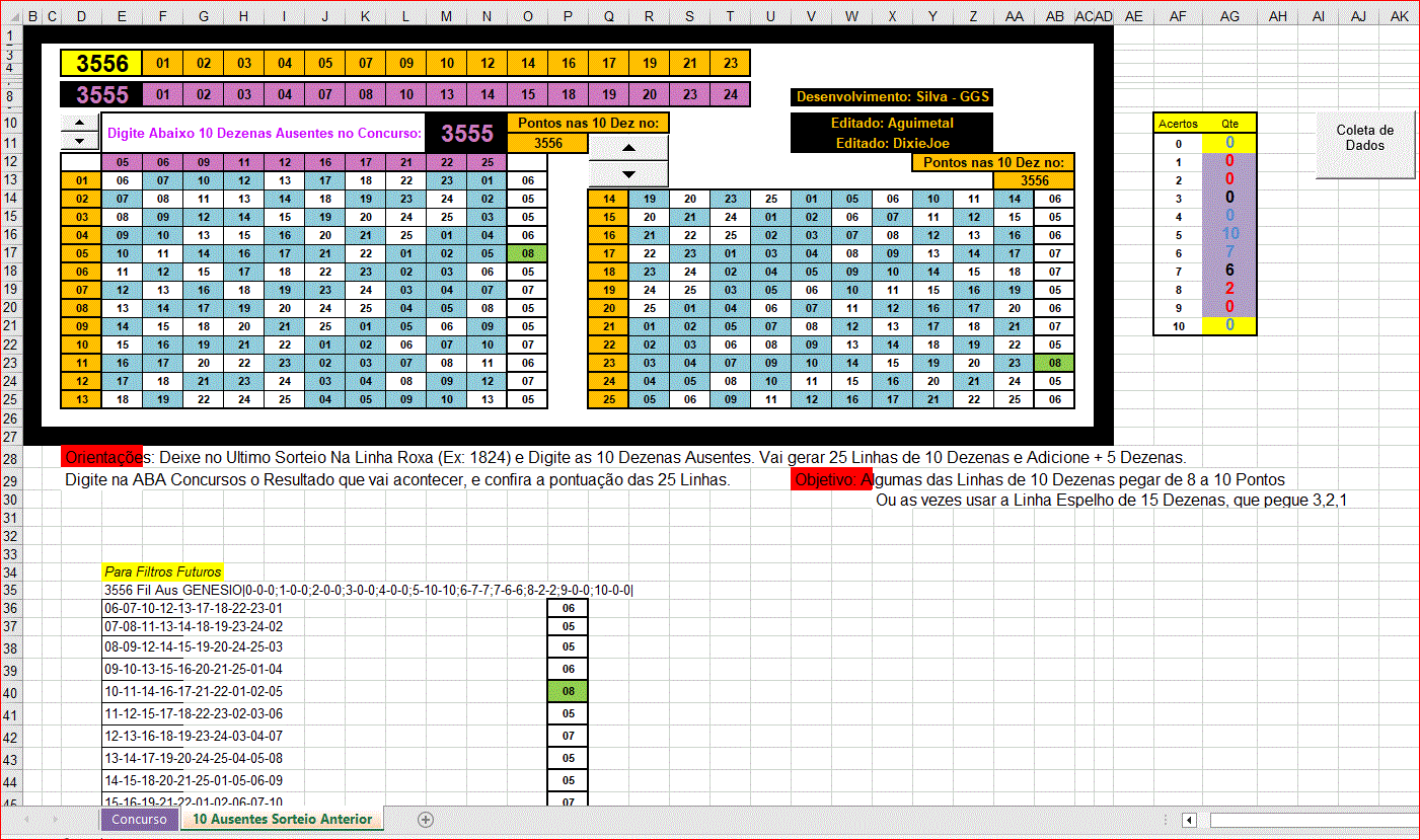 More information about "10 dzs não sorteadas do último para conseguir Linhas com 8, 9 ou 10 dzs no concurso seguinte!!! Atualizada até 3556."