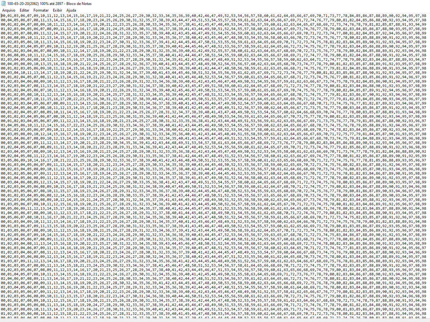 More information about "Matriz Histórica Lotomania 100-65-20-20(2062) até 2897 e Matriz 100-65-20-20(12671) para qualquer concurso."