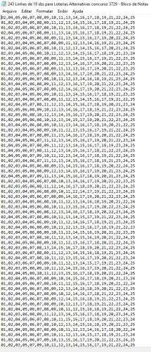 More information about "244 Linhas de 19 dzs para Loterias Alternativas concurso 3728"