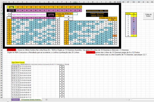 More information about "10 dzs não sorteadas do último para conseguir Linhas com 6 ou 7 ou 8 ou 9 ou 10 pontos em Linhas de 10 dzs no concurso seguinte!!! Atualizada até 3776."