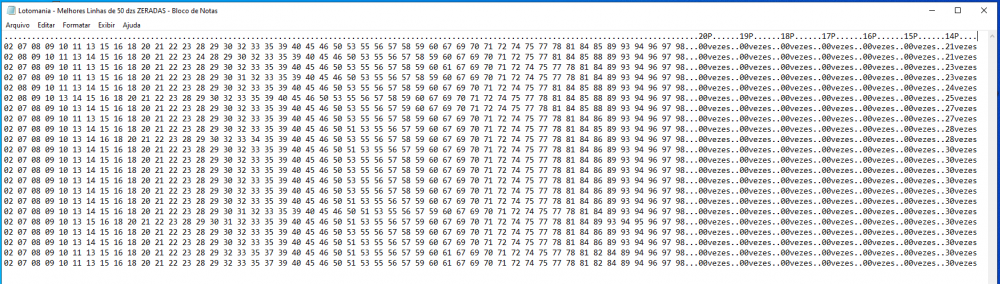 Lotomania - 22 Linhas zeradas de 20,19,18,17,16,15 Acertos nos sorteios da Lotomania.PNG